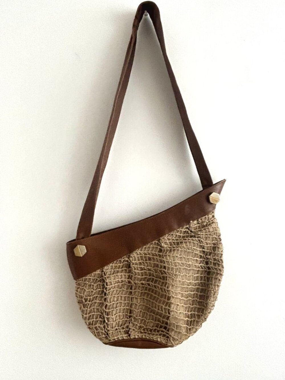 Rare Vintage Gianni Versace Brown Leather & Woven Hobo Shoulder Bag 1980s-1990s
